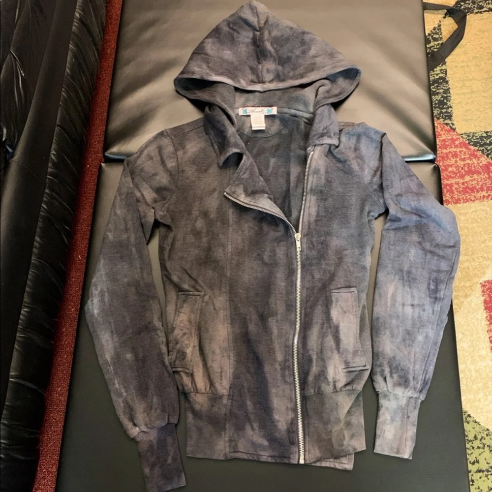 Acid Wash Asymmetrical Zip-Up Hoodie